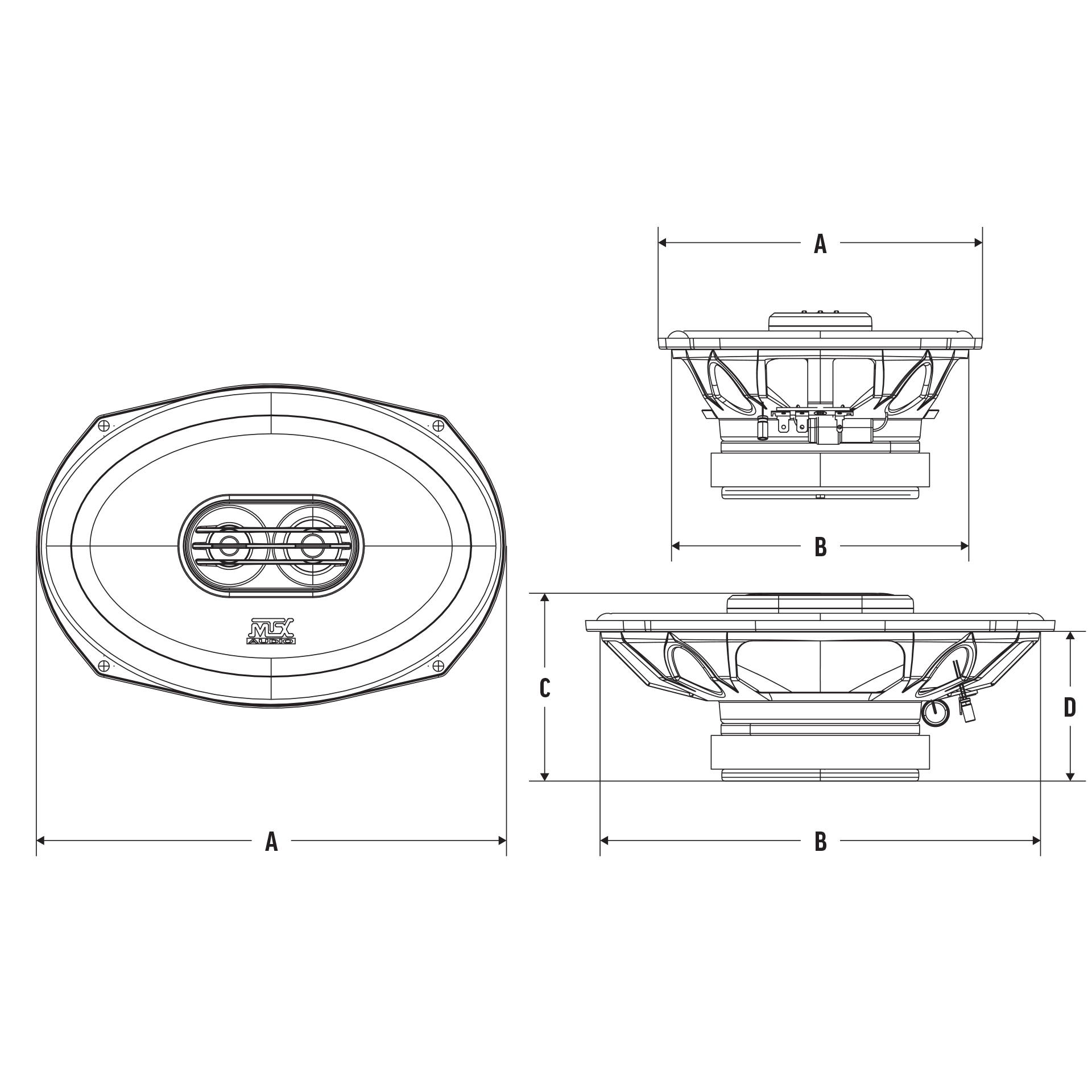 Set 2 Coffers MTX TR69C Ovals 3 Ways 6x9  With Grid Car Speakers 550W Max