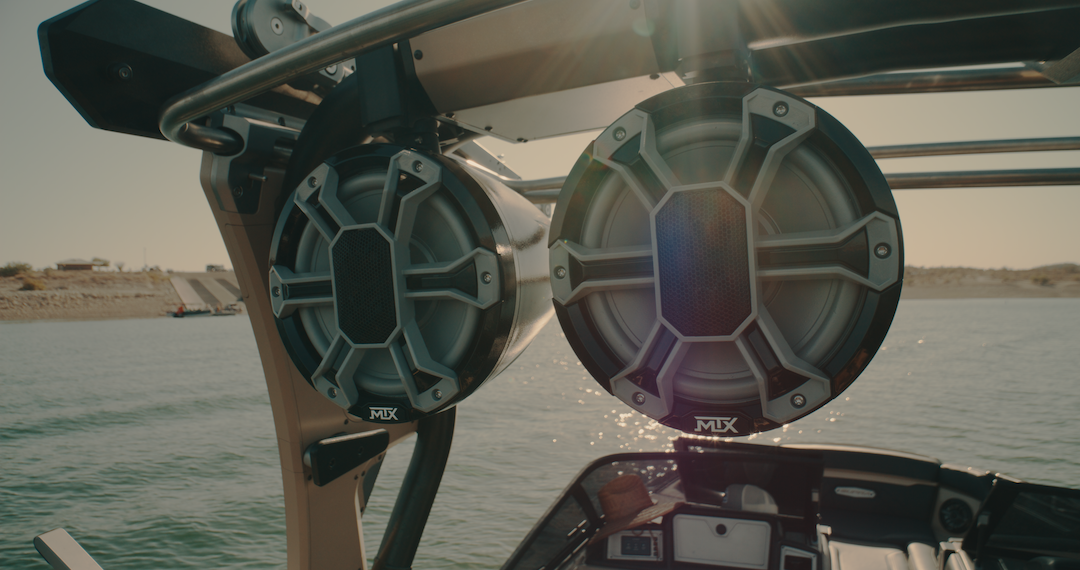 MTX marine tower speaker pods installed on wakeboard tower