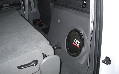 Picture of Ford F-250/F-350 Super Crew Amplified 10 inch 200W RMS Vehicle Specific Custom Subwoofer Enclosure 