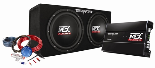 Picture of Terminator TNP212D2KIT Dual 12 inch 400W RMS Sealed Enclosure, Mono Block Amplifier, and Accessory Bundled Kit